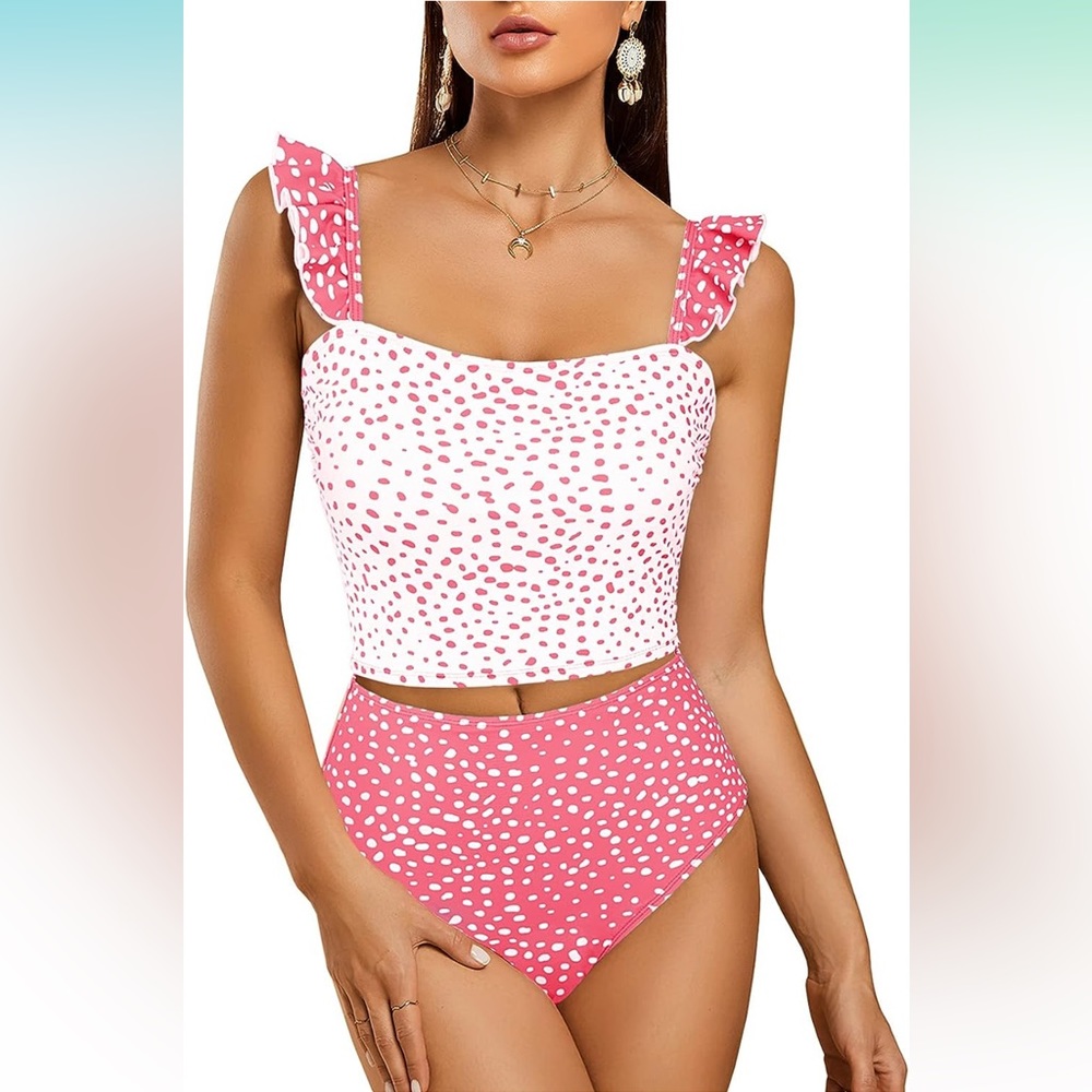 Polka dot ruffle tankini